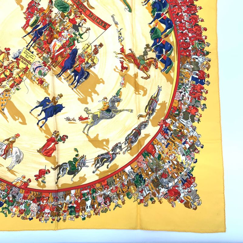Hermes Carre 90 Cirque Molier Circus Yellow Scarf 100% Silk