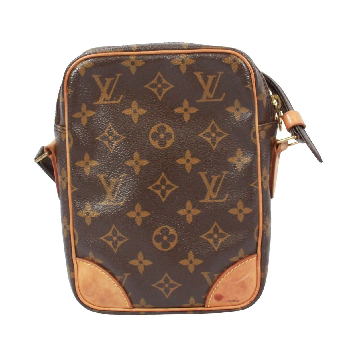 Louis Vuitton Danube Monogram Leather Brown Shoulder Bag Gold — view 3