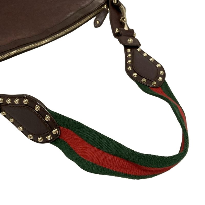 Gucci Shoulder Bag Striped Horsebit Sherry 153691 Dark Brown Green And Red