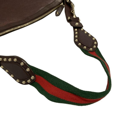 Gucci Shoulder Bag Striped Horsebit Sherry 153691 Dark Brown Green And Red