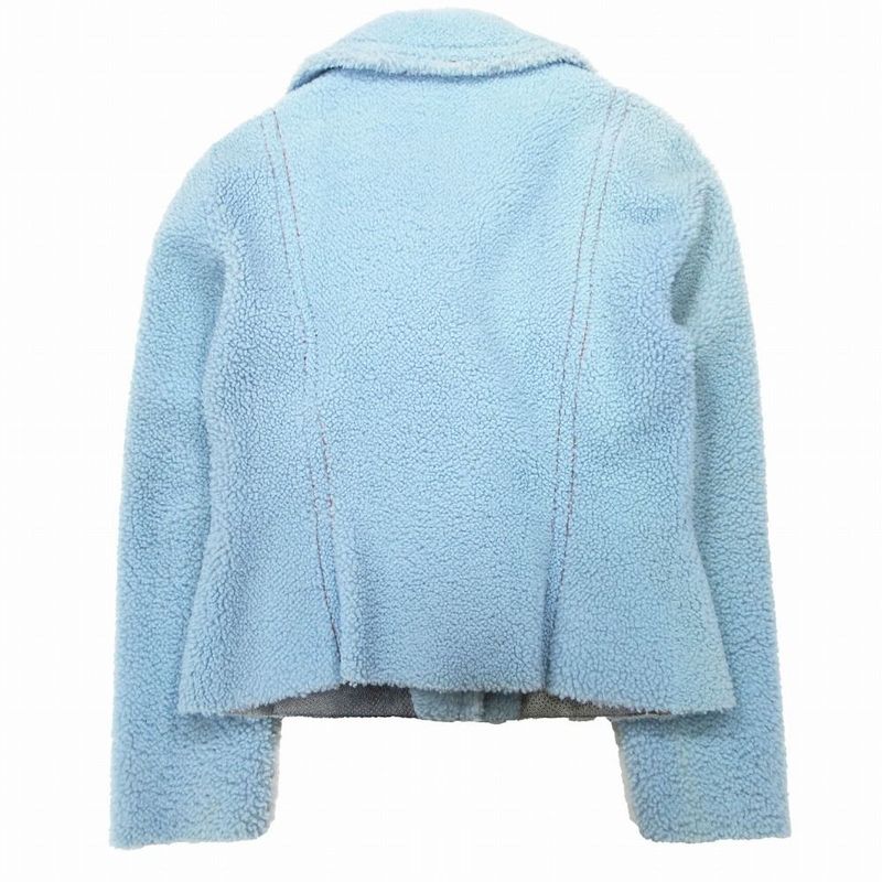 Fendi Lamb Mouton Double Riders Jacket Short Length Light Blue Size 40 Ap12-15-4