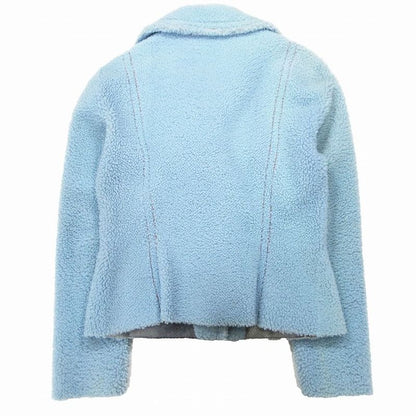 Fendi Lamb Mouton Double Riders Jacket Short Length Light Blue Size 40 Ap12-15-4