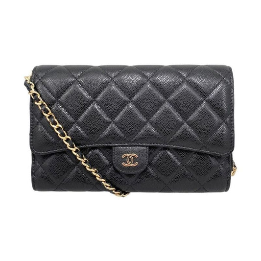 Chanel Shoulder Bag Chain Wallet Ap3876 Matelasse Caviar Skin Coco Mark Black