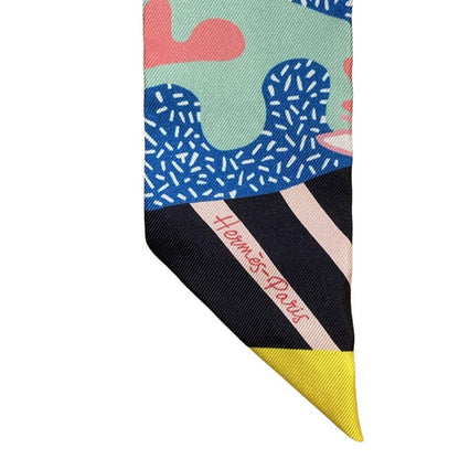 Hermes Scarf Twillie Pink And Multi Ribbon Scarf / Canine