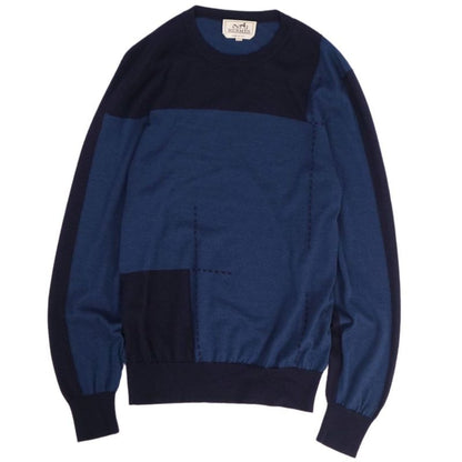 Hermes Knit Sweater Long Sleeve Cashmere Made In Italy Top Men's S Blue Navy