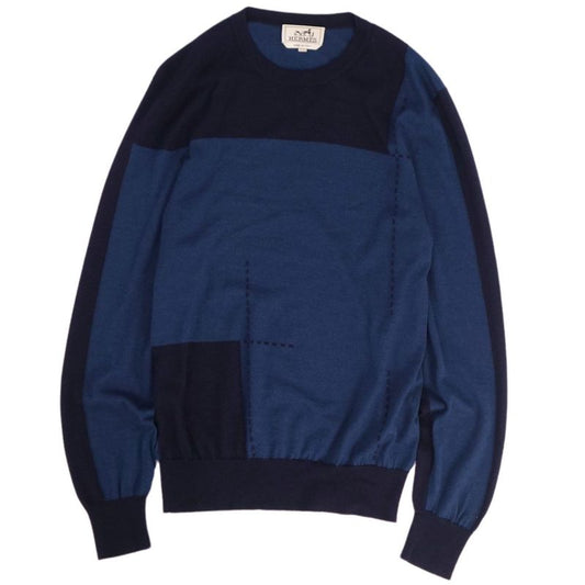 Hermes Knit Sweater Long Sleeve Cashmere Made In Italy Top Men's S Blue Navy