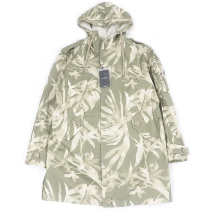 Saint Laurent Paris 2020 645595 Linen Blend Leaf Print Hooded Mod Coat