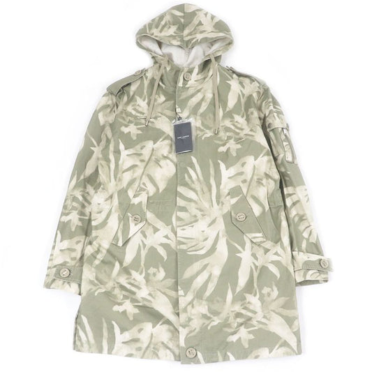 Saint Laurent Paris 2020 645595 Linen Blend Leaf Print Hooded Mod Coat