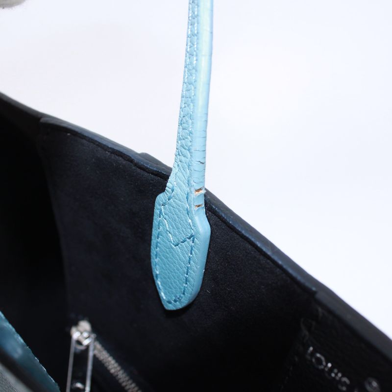 Louis Vuitton Lock Me Cabas Leather Black And Blue Tote Bag Silver M41447