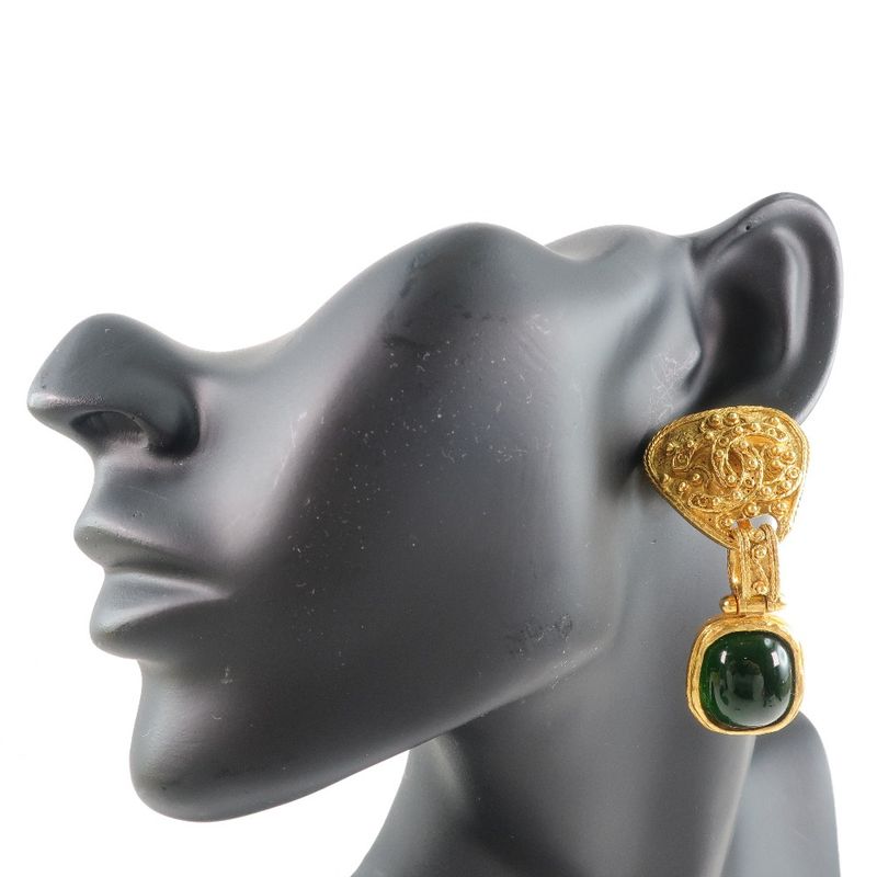 Chanel Gripoa Green Stone Vintage Gold Plated Gold 94A Ladies 32.2g Earring