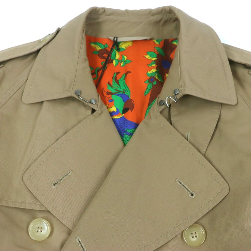 Gucci 452368 Back Taiga Embroidery 100% Silk Lining Logo Buttons Trench Coat