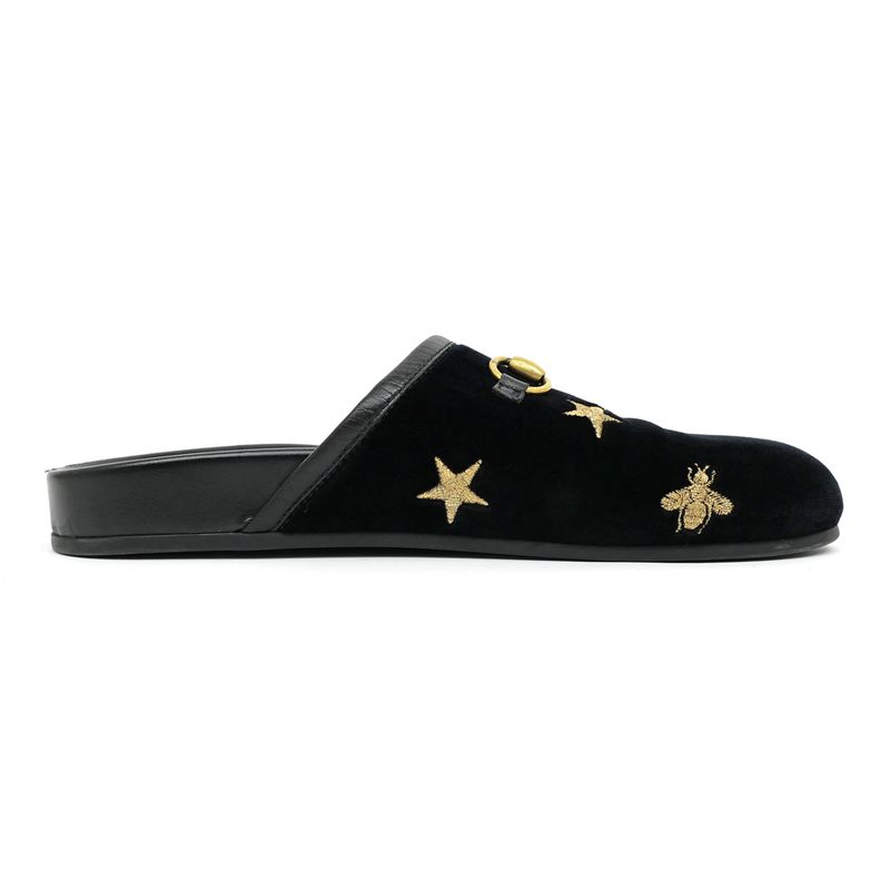 Gucci Sandals Horsebit Bi-bk Black 505265 Size 35 Embroidery Ladies