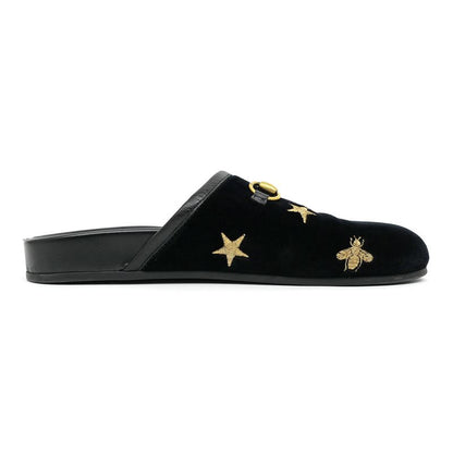 Gucci Sandals Horsebit Bi-bk Black 505265 Size 35 Embroidery Ladies