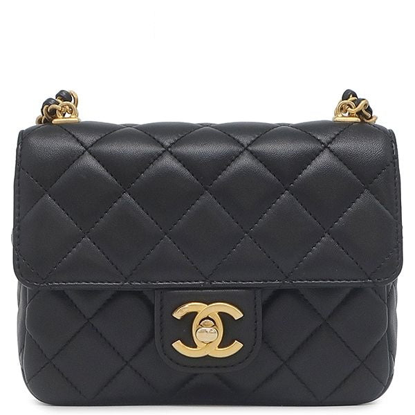 Chanel Shoulder Bag Quilted Chain Lambskin Black Vintage Logo