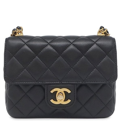 Chanel Shoulder Bag Quilted Chain Lambskin Black Vintage Logo