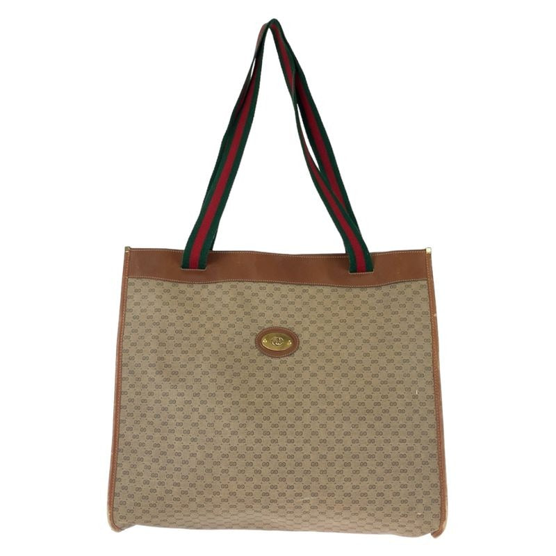 Gucci Vintage Sherry Line Micro GG Brown Supreme Canvas Tote Shoulder Bag