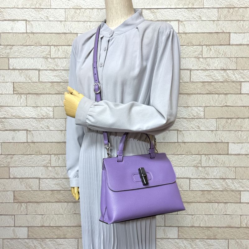 Gucci Daily Bamboo Shoulder Bag Leather 370831 Purple Ladies Gucci