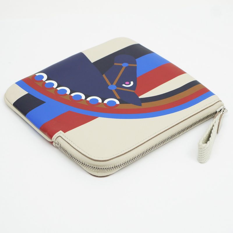 Hermes Carre Pocket Pouch Beton Swift Y Engraved Horse Beige Leather