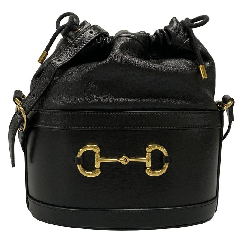 Gucci Shoulder Bag Horsebit 1955 Bucket Bag 602118 Black Drawstring Shape