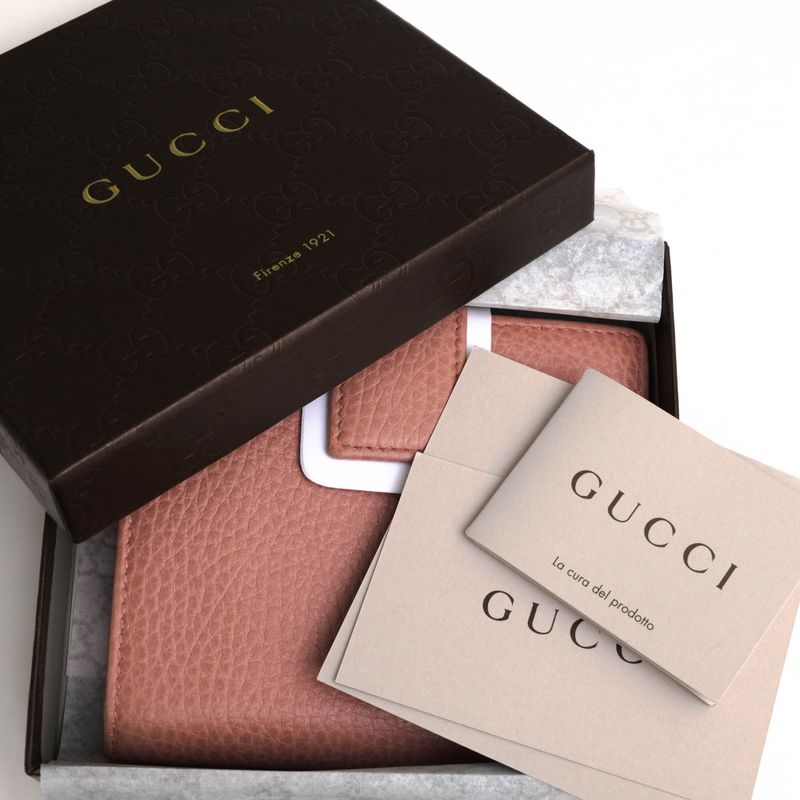 Gucci Wallet Ladies Women Leather Genuine Pink 806215924 Hook Bifold with