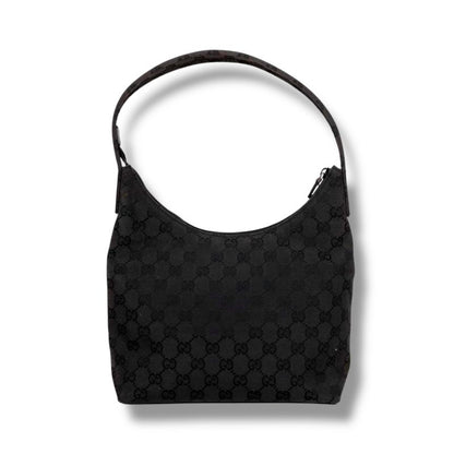 Gucci One Shoulder Bag GG Canvas Black Hobo Soho