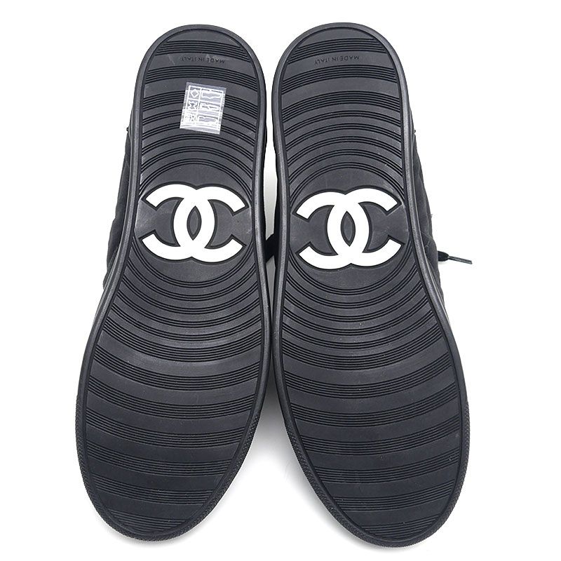 Chanel High Cut Sneakers 38 Canvas And Suede Black