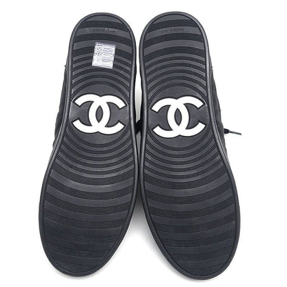 Chanel High Cut Sneakers 38 Canvas And Suede Black
