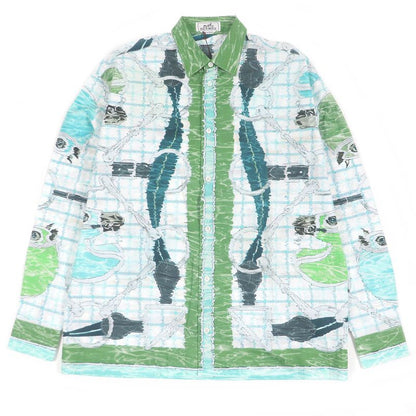 Hermes 100% Cotton Tatersale Remix Bis Total Pattern Sleeve Serie Button Long