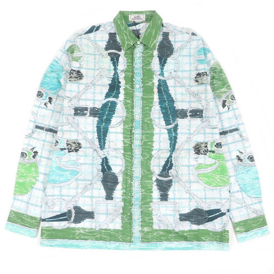 Hermes 100% Cotton Tatersale Remix Bis Total Pattern Sleeve Serie Button Long