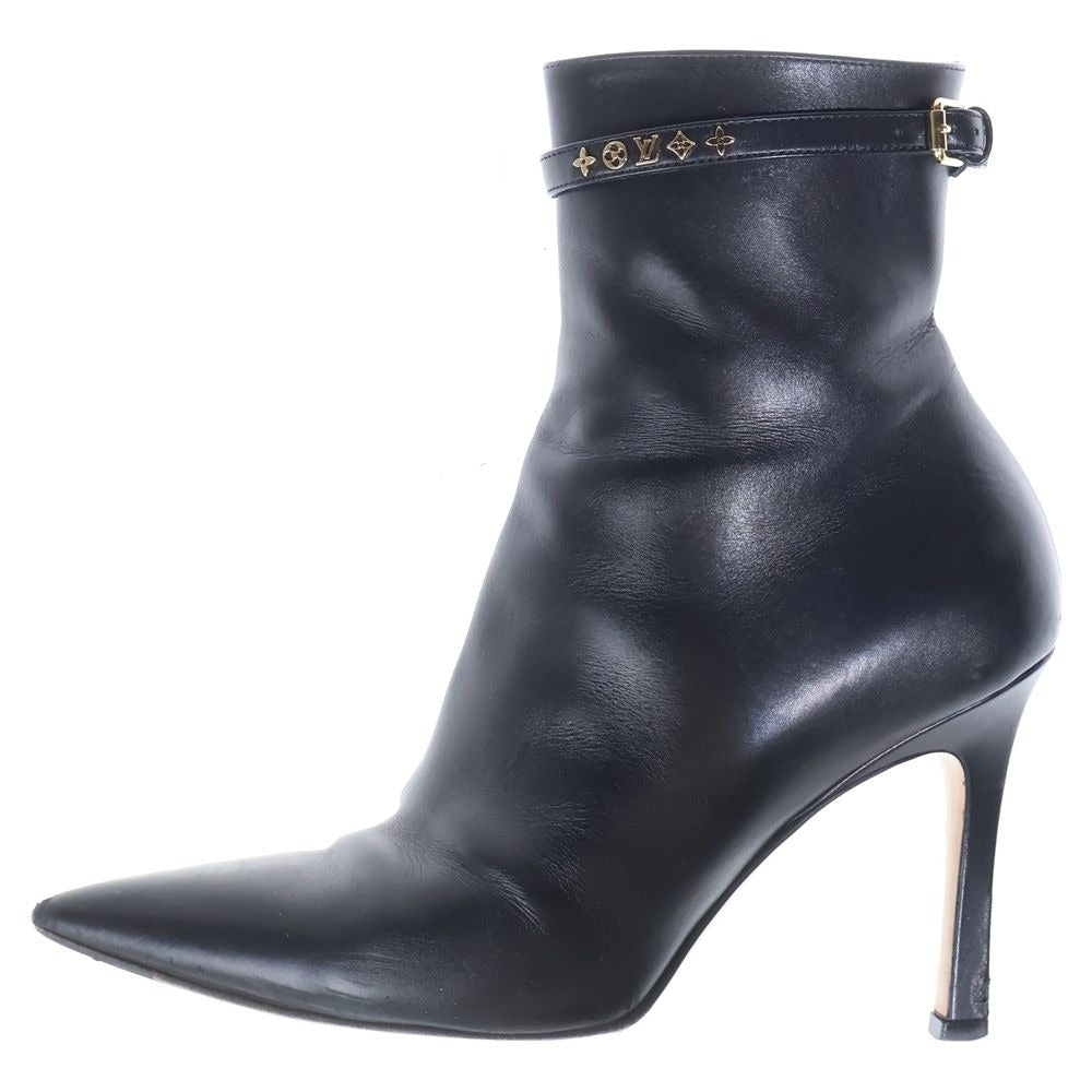 Louis Vuitton Monogram Leather Pointed Toe Heel Short Boots Black