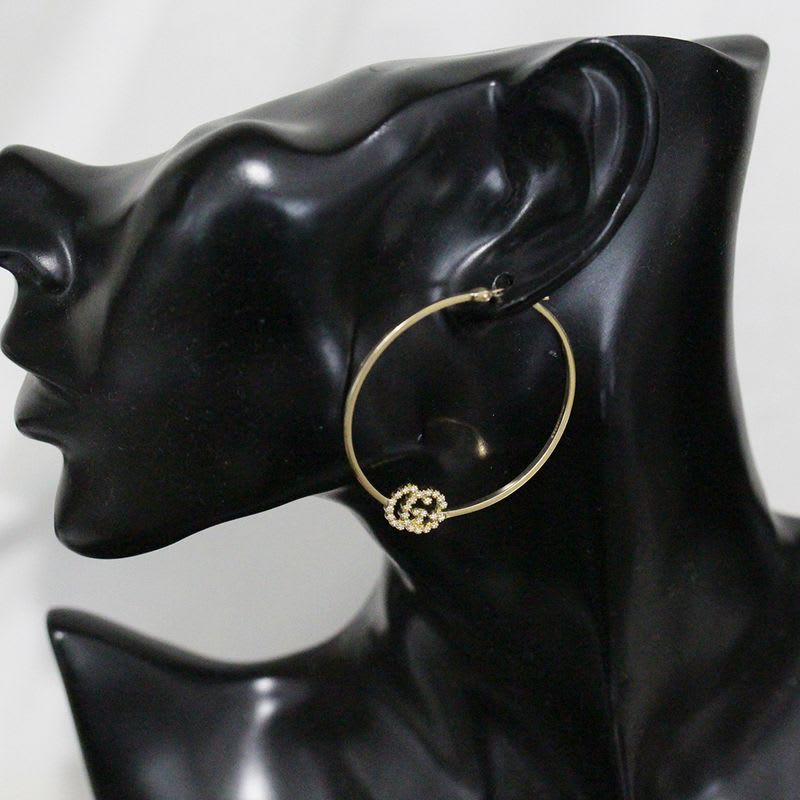 Gucci Diamond Hoop GG Earrings AU 750 18KY Box E1779