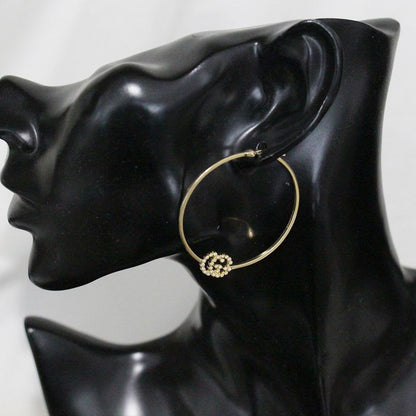 Gucci Diamond Hoop GG Earrings AU 750 18KY Box E1779