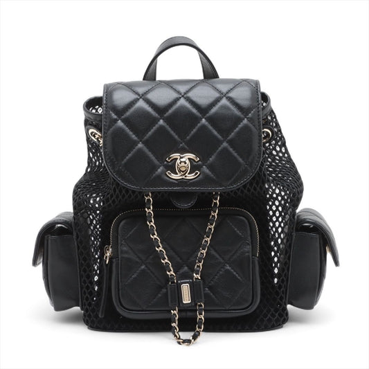 Chanel Quilted Lambskin Chain Backpack Mesh Black Gold Random Plate