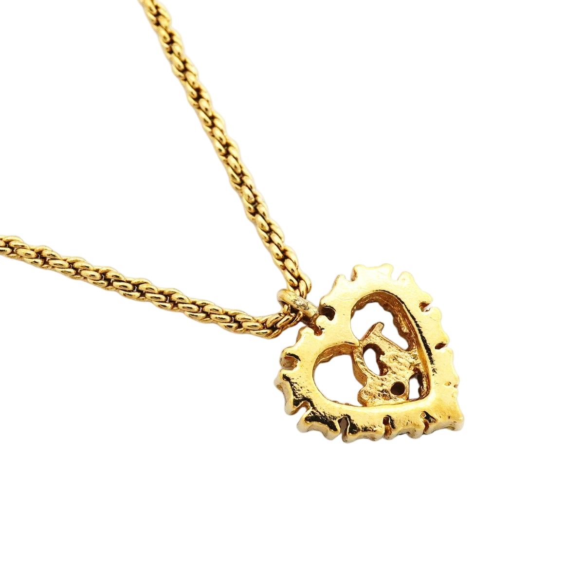 Dior Necklace Logo Heart Motif Gold Plated Rhinestone — view 2