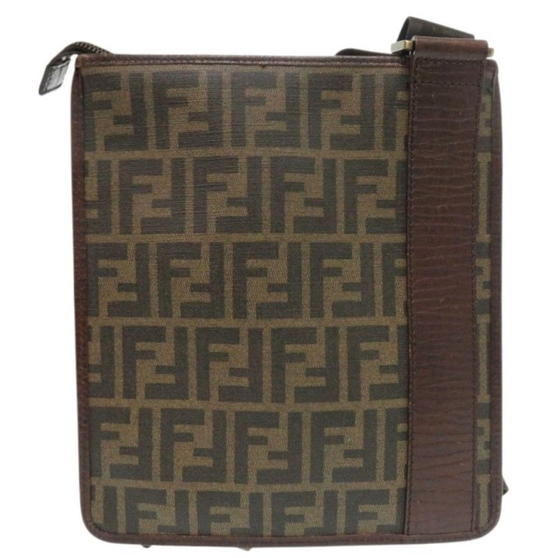 Fendi Zucca Pattern Vintage Sakosh Pvc/leather Brown Shoulder Bag 0463 Fendi