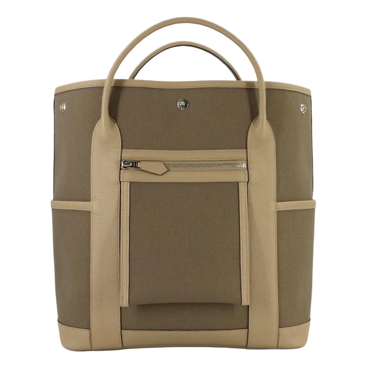 Hermes Garden Party Pocket Vertical Tote Toile Military Negonda
