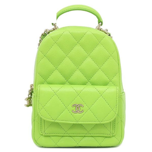 Chanel 2-Way Quilted Mini Backpack Caviar Leather Light Green Champagne Gold