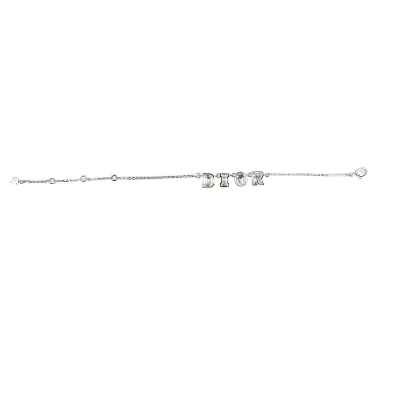 Christian Dior Logo Metal Rhinestone Silver Bracelet 0087 Christian Dior