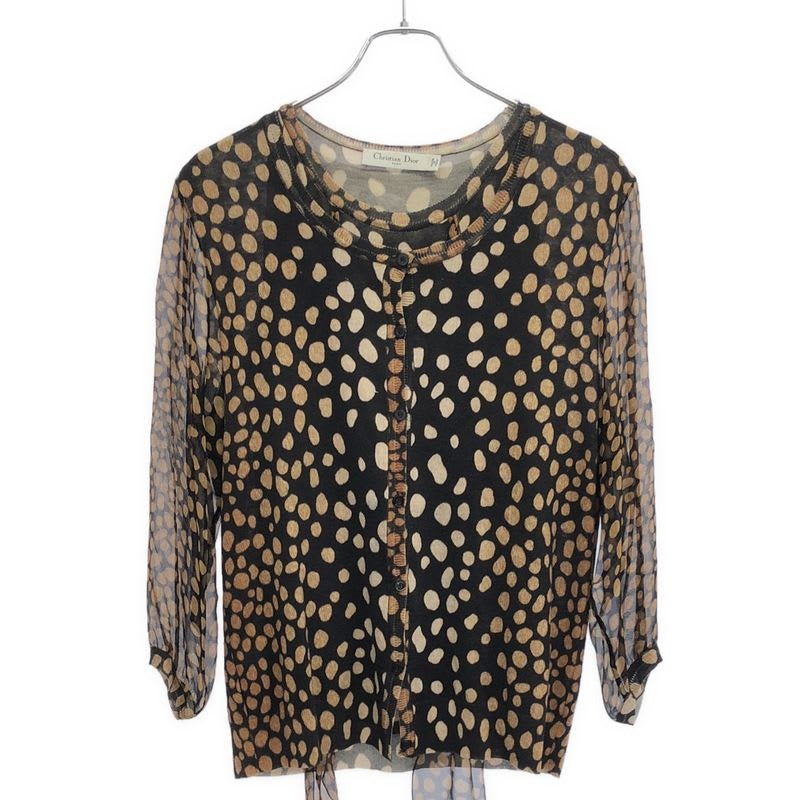 Christian Dior Sheer Sleeve Dot Knit Ensemble Cardigan 9 Am563 Brown 42