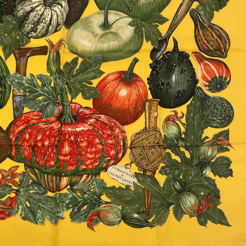 Hermes Carre 90 Citrouilles ET Coloquintes Pumpkins And Colocynths Silk Scarf
