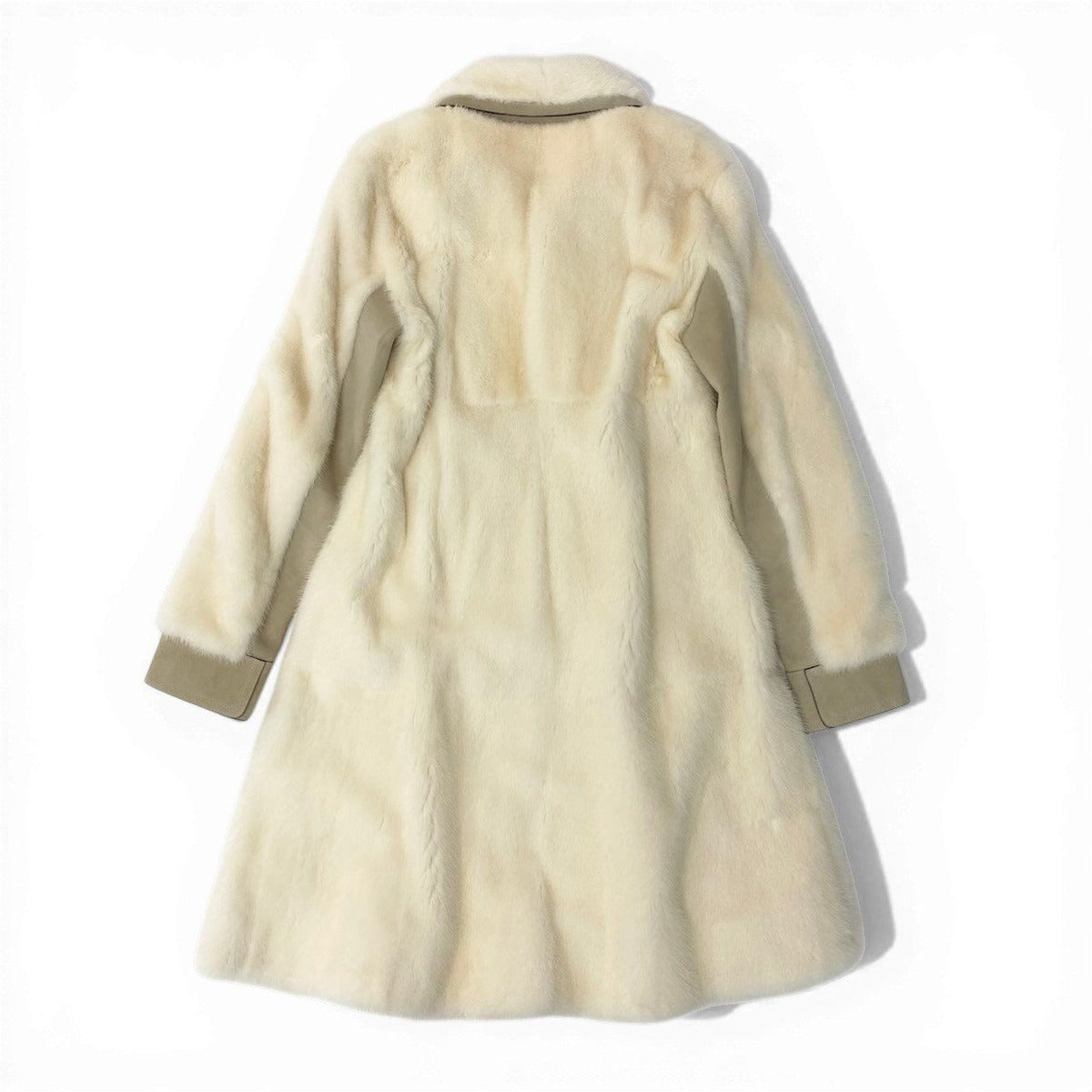 Louis Vuitton I Mink Leather Coat Long Toggle 40 Ivory Beige Silk — view 3