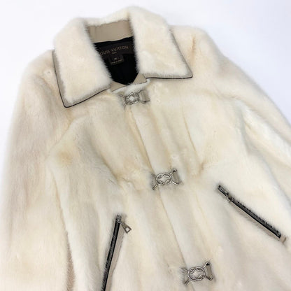 Louis Vuitton I Mink Leather Coat Long Toggle 40 Ivory Beige Silk — view 4