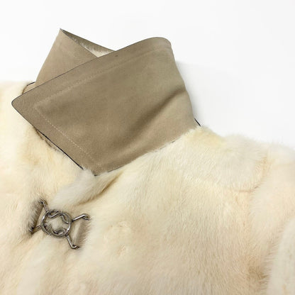 Louis Vuitton I Mink Leather Coat Long Toggle 40 Ivory Beige Silk — view 8