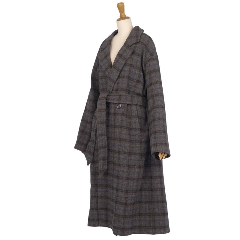 Celine Long Coat Double Breasted Check Wool