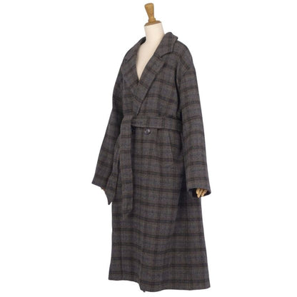 Celine Long Coat Double Breasted Check Wool