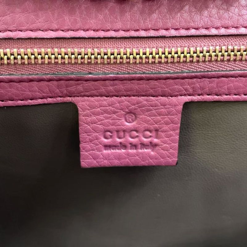 Gucci Bamboo Chain Leather Pink Purple Shoulder Bag Gold 387611