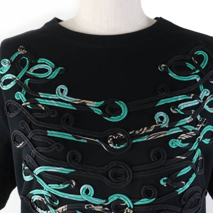 Hermes 2021ss 100% Cotton Front Silk Design Short Sleeve Dress Black 34 Made In