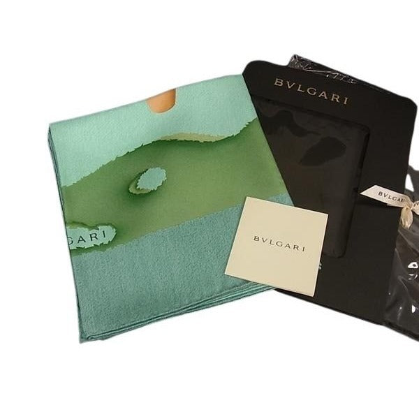 Bvlgari Scarf Green 100% Silk Tree Pattern Large Size Never