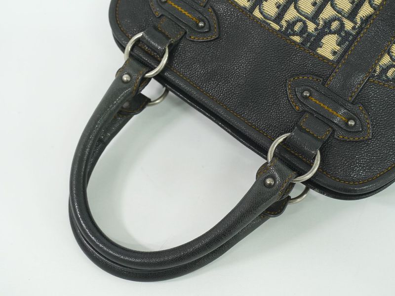 Authentic Christian DIOR Trotter Handbag Canvas Navy Trotter Bag Pre-owned