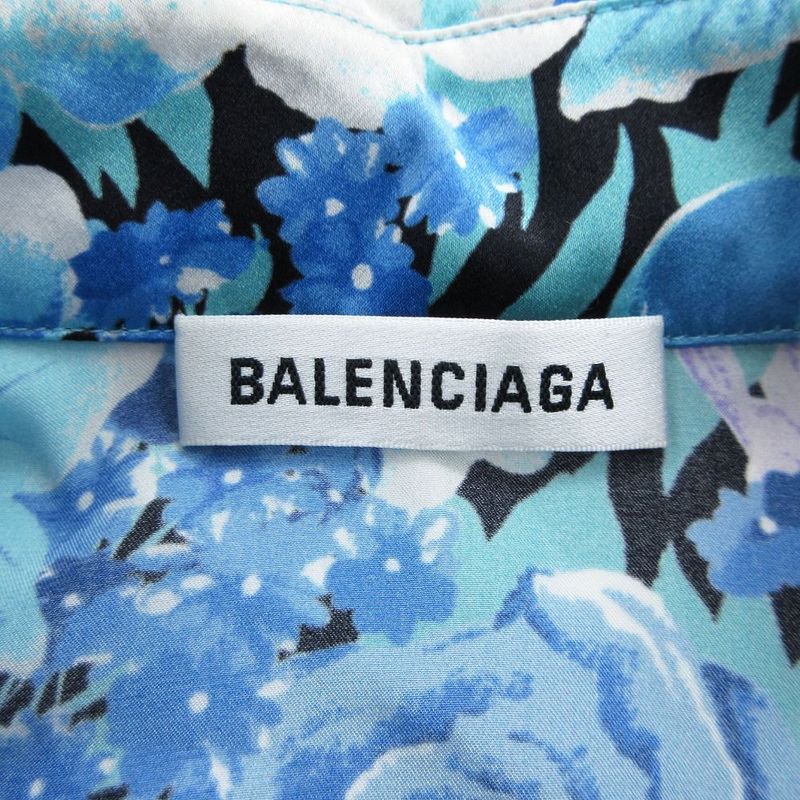 Balenciaga 621885 Tilb4 100% Silk Floral Shirt Blouse Oversize D Short Sleeves